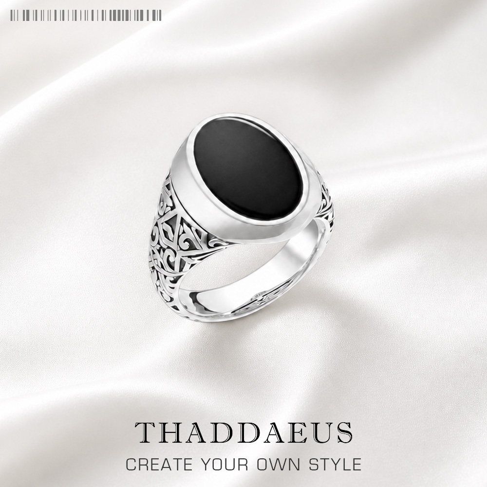 Mens Signet Ring - 블랙 타원형 인장 반지 유럽 스타일