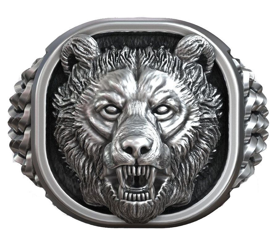 Mens Signet Ring - 22g 바이킹 곰 머리 북유럽 장식품