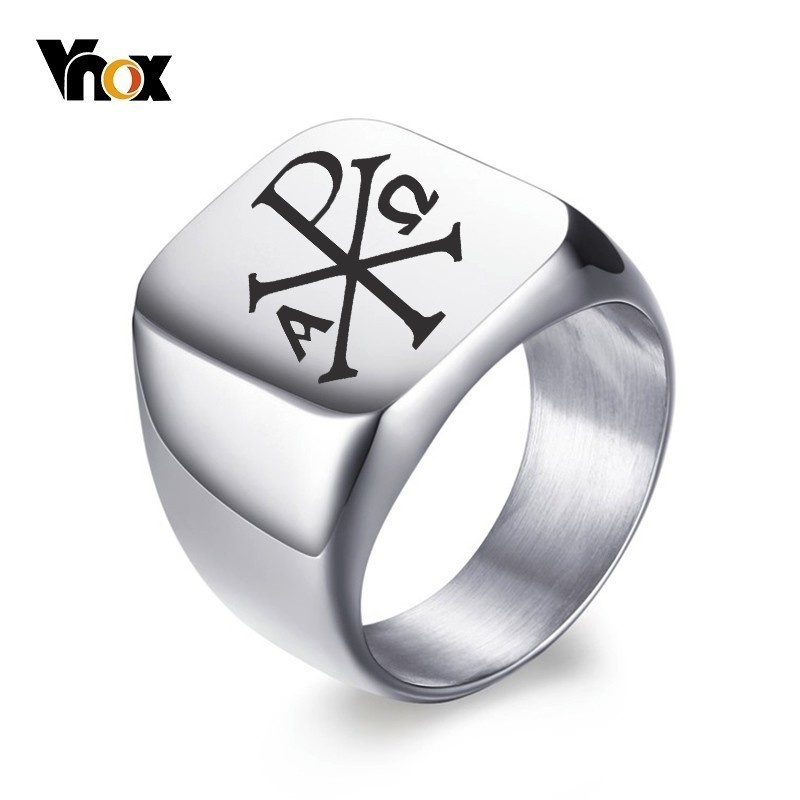Mens Signet Ring - Vnox 남성용 무료 맞춤 스탬프 반지