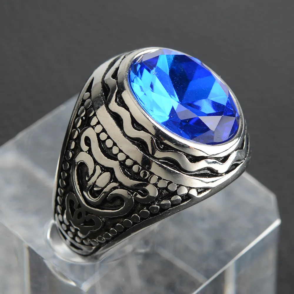Mens Signet Ring - 남자를위한 수제 네이비 블루 스톤 반지