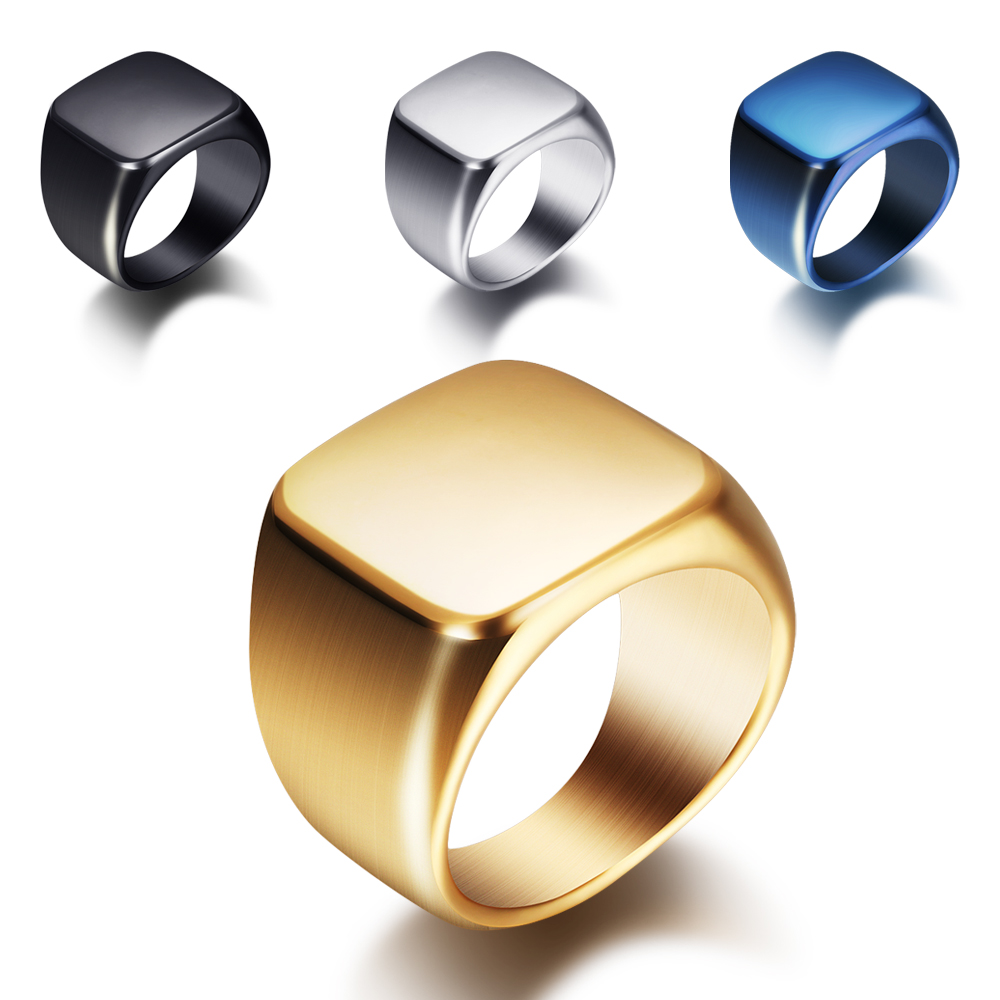 Mens Signet Ring - 남성용 큰 너비 시그넷 반지, 티타늄