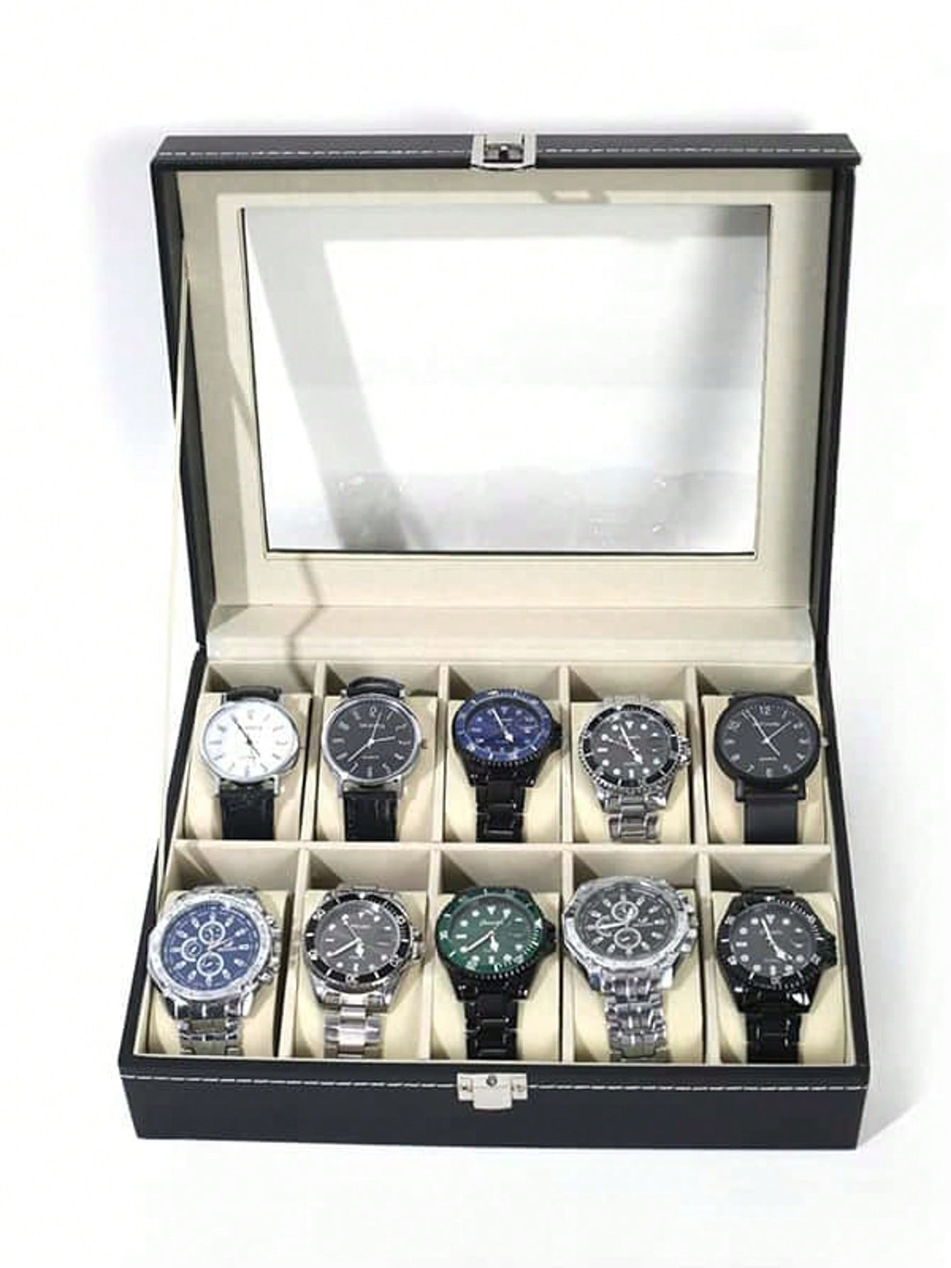 Jewelry Organizer Watches - 잠금장치가 있는 가죽 시계 상자, 대용량