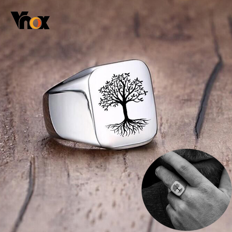 Mens Signet Ring - Vnox Rock 펑크 생명의 나무 남성용