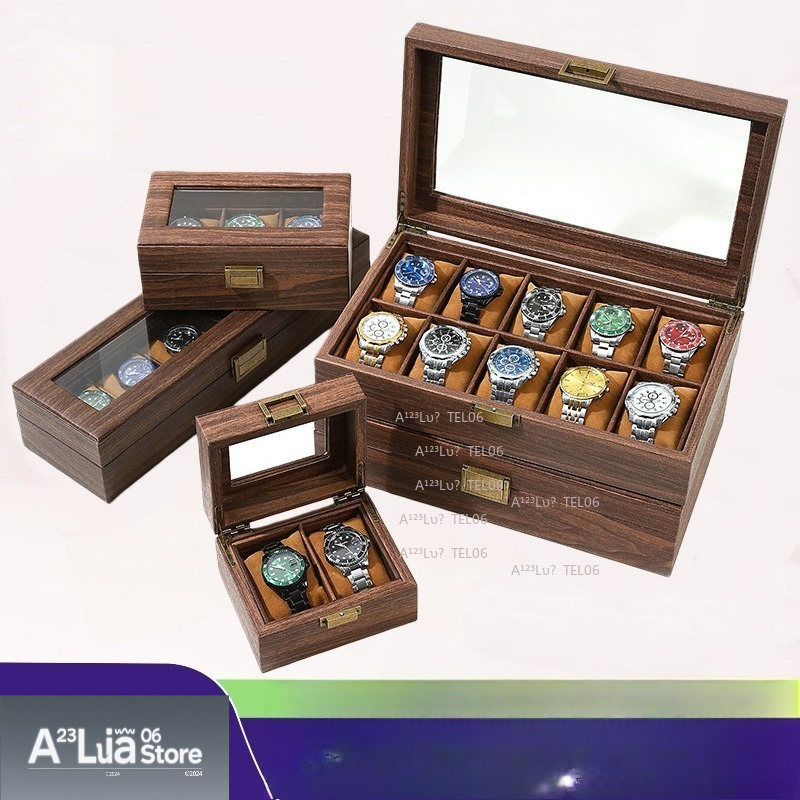 Jewelry Organizer Watches - 빈티지 나무결 PU 가죽 시계 상자
