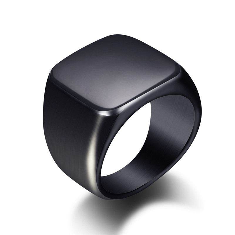 Mens Signet Ring - 패션 남자 블랙 부드러운 스테인레스 스틸