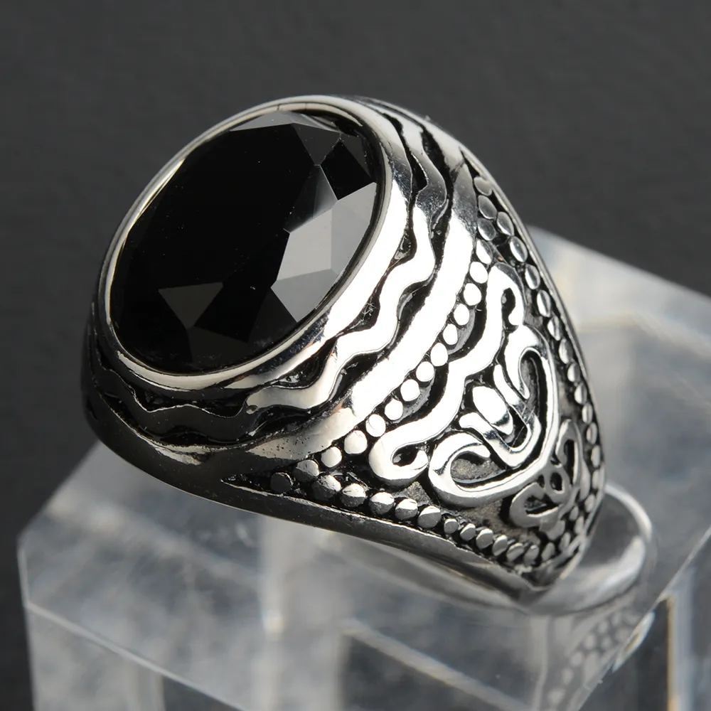 남자를위한 수제 네이비 블루 스톤 반지 새겨진 락 펑크 - Mens Signet Ring 리뷰 및 가격