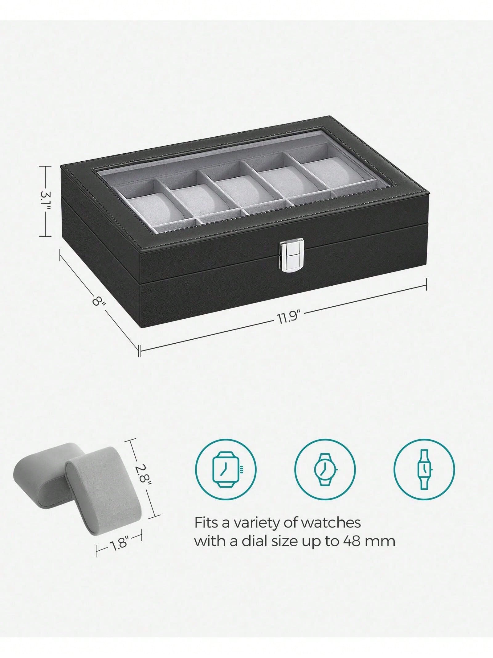 유리 뚜껑과 서랍이 있는 12슬롯 잠금식 시계 상자,  - Jewelry Organizer Watches 리뷰 및 가격