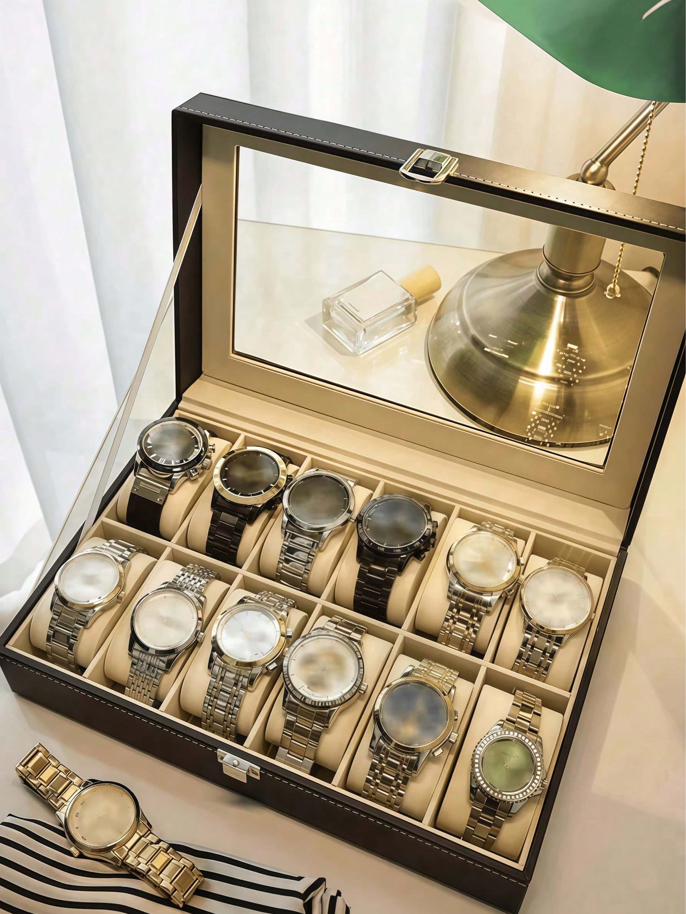 잠금장치가 있는 가죽 시계 상자, 대용량 시계 진열 케 - Jewelry Organizer Watches 리뷰 및 가격