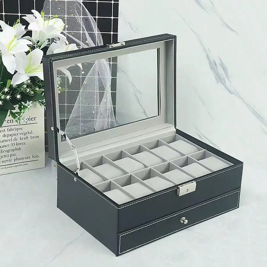 12슬롯 시계 보관함(서랍 포함), 고급 가죽 시계 보 - Jewelry Organizer Watches 리뷰 및 가격