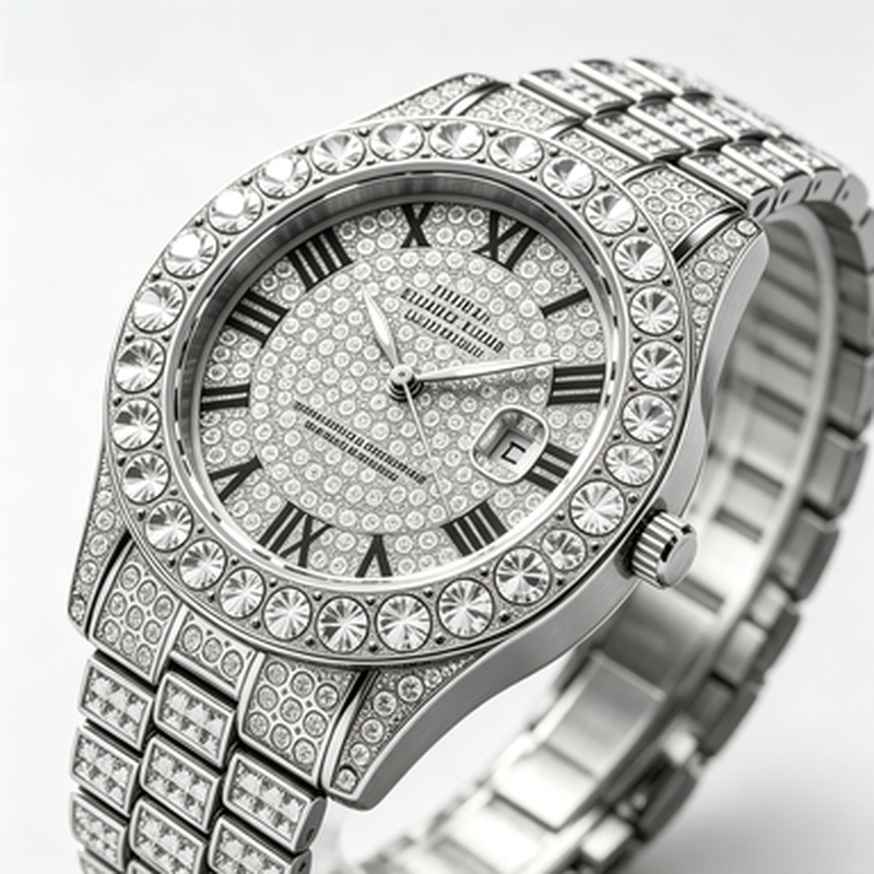 핫세일 반짝이는 라인스톤 장식 골드 쿼츠 손목시계, 남 - Jewelry Watches For Sale 리뷰 및 가격